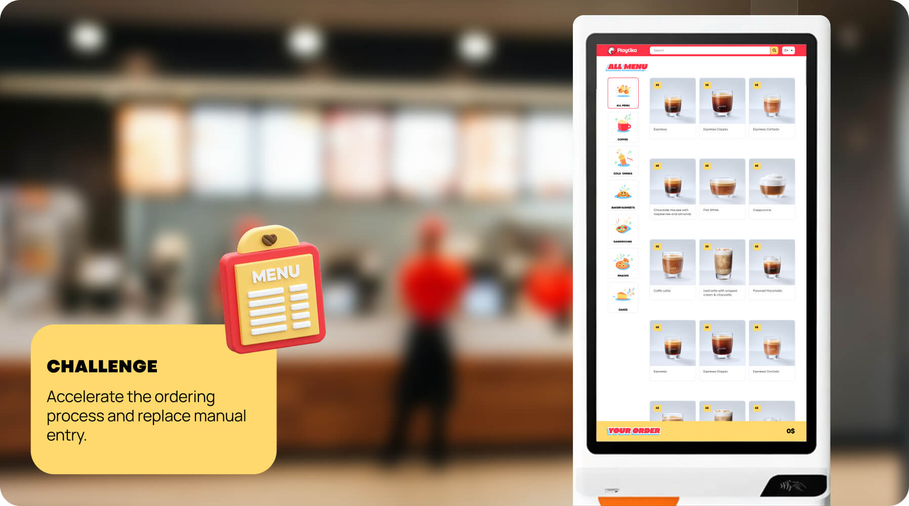 Initial self-service kiosk request for the corporate cafe system