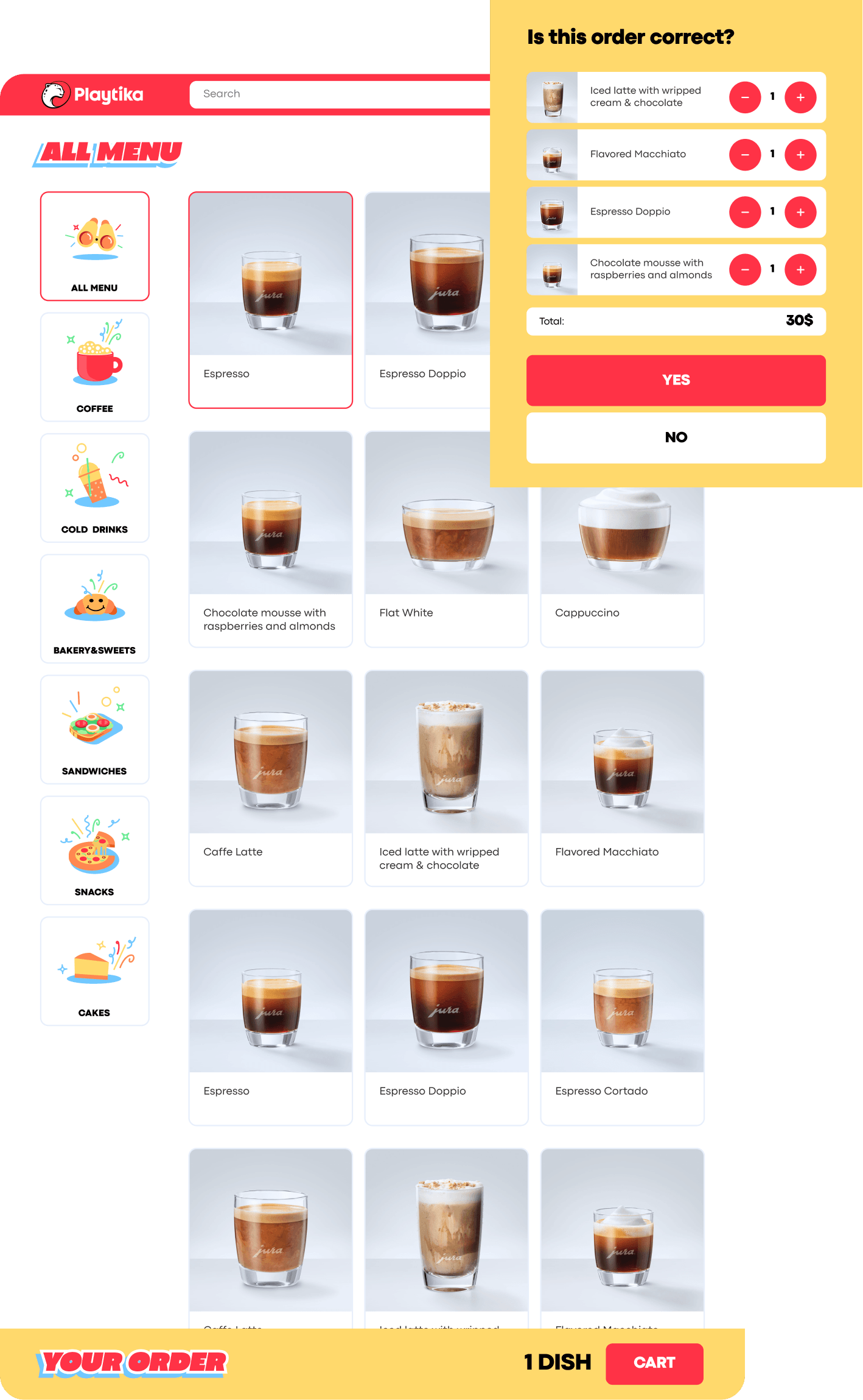 Revised kiosk cart design with a compact order summary