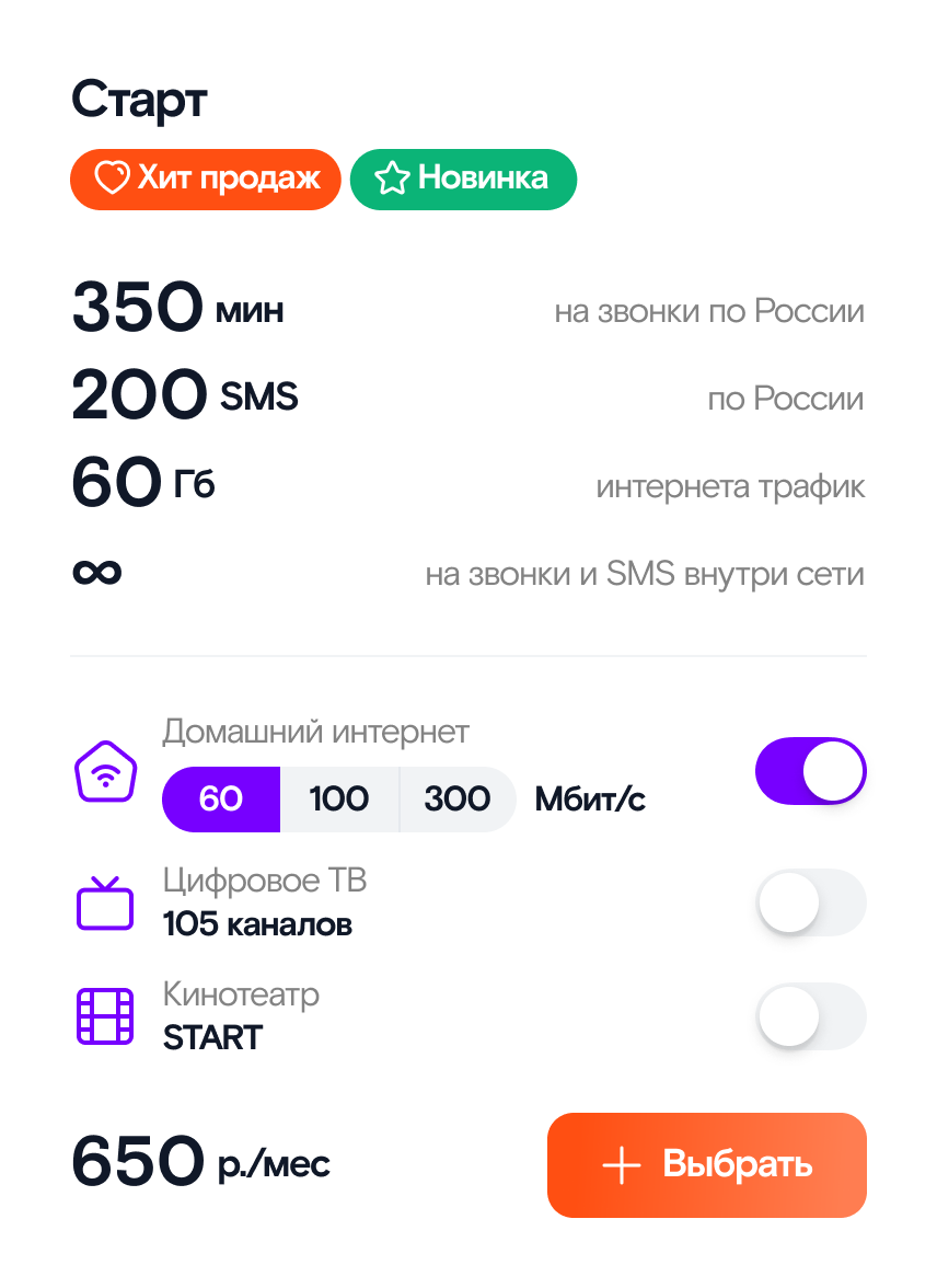 First version of the Miranda mobile tariff card