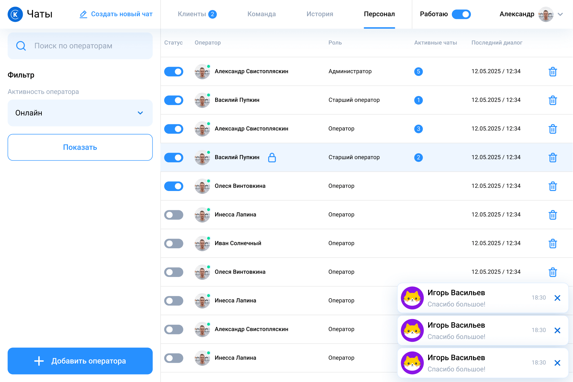 Operator workload and availability controls for automatic request distribution